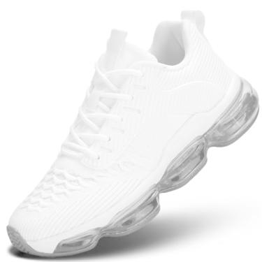 Imagem de Luogoks Tênis feminino de caminhada, corrida, com almofada de ar, tênis de basquete, moderno, respirável, esportivo, academia, fitness, cross trainers, Branco, 37