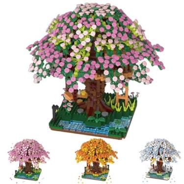 Imagem de Famiredo Conjunto de mini blocos de flores artificiais para adultos com flores de cerejeira, primavera/verão/outono/inverno, conjunto de blocos de casas, buquê, adequado para presente/decoração de