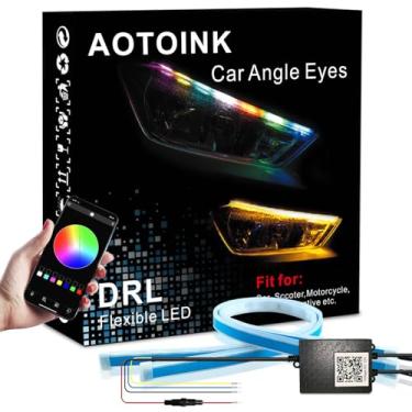 Imagem de Aotoink Tira de LED RGB, 60 cm, multicolorida, sequencial RGB neon luz LED tira flexível colorida Kit de substituição de desempenho noturno - Lâmpada decorativa para farol de carro