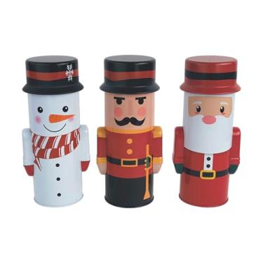 Imagem de DAHO 3 unidades de latas de lata em formato de novidade com personagens de Natal com tampa quebra-nozes boneco de neve Papai Noel, recipientes de lata de biscoitos e doces para armazenar gul