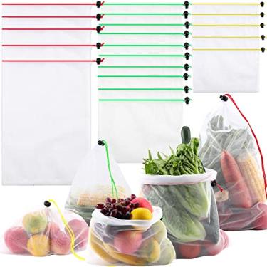 Imagem de 20 Pack Reusable Produce Bags,Mesh Produce Bags Washable,See-Through Vegetables Fruits Bag,Premium Strength Toy Storage Mesh Bags with Drawstring for Fruits Vegetables Fridge Storage Toys,3 Sizes