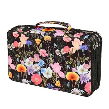 Imagem de Lbxgap Estojo portátil com estampa colorida e estampa de glória da manhã e margarida, 300 compartimentos, organizador de canetas, organizador com prático envoltório portátil - suporte multicamadas para lápis de cor Prismacolor Crayola