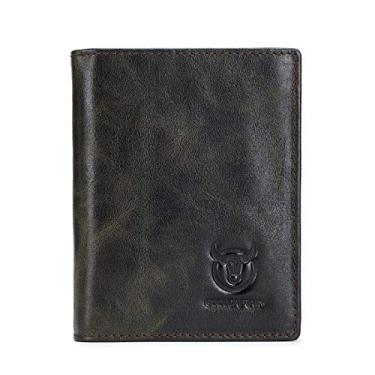 Imagem de Carteira masculina dobrável com bloqueio de RFID BULLCAPTAIN de couro legítimo com capacidade extra dobrável masculina com design amplo QB027, Forest Green, Small