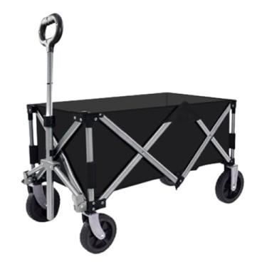 Imagem de carroça Carrinho de vagão com rodas dobrável utilitário carrinho de praia vagão para acampamento com alça ajustável grande capacidade dobrável