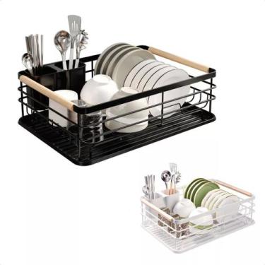 Imagem de Escorredor De Louça Para 9 Pratos C/ Porta Talher Preto Wbcom , Preto