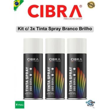 Imagem de Spray Tinta Aerosol Cibra Color Branco Brilho 400ml Cx c/ 3 unid. Uso 