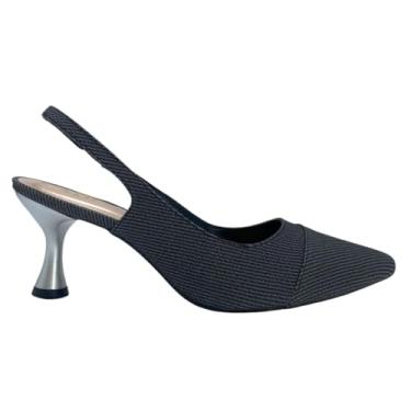 Imagem de Scarpin Bicolor Aberto Atrás Salto Fino Confort 191 (Napa Preto, BR, Adulto, Numérico, 36)