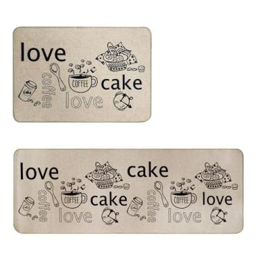 Imagem de Jogo Tapete Cozinha Antiderrapante Ln Es 45x65 45x110 Vr (E1 Love Bege Claro Escuro Preto Café)