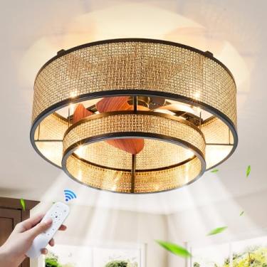 Imagem de GDLT Ventilador De Teto De Gaiola Preta De 18,9" Com Luz Ventilador De Teto Fandelier De Montagem Embutida De 4 Luzes Com Luz E Controle Remoto Motor Reversível De 6 Velocidades Ventilador De Teto F