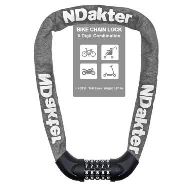 Imagem de NDakter Cadeado de corrente de bicicleta, combinação de 5 dígitos, trava de bicicleta antirroubo, 1,2 m, cinza