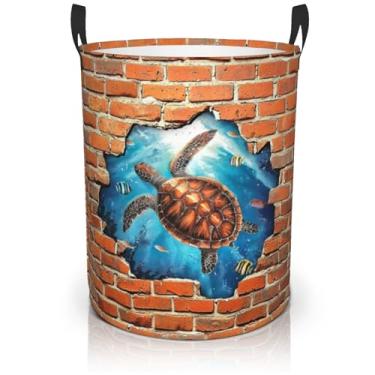 Imagem de Cesta de roupa suja com tartarugas marinhas e oceano, dobrável, com alças, bolsa divertida para tartaruga, pano Oxford, cesto de roupa, organizador de brinquedos para banheiro, lavanderia, decoração