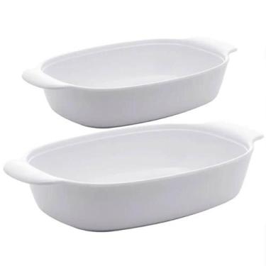 Imagem de 2 Travessas Melamina Branca P e M com Alças Laterais para Servir Arroz