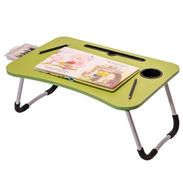 Imagem de OHAHO Mesa para laptop, mesa dobrável com suporte para copos, compartimento para tablet, suporte portátil para trabalhar, escrever, desenhar (verde)
