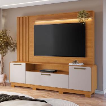 Imagem de Estante para TV Até 65 Polegadas Apego Candian 3 Portas com Led Cinamomo/Off White - Jcm Móveis