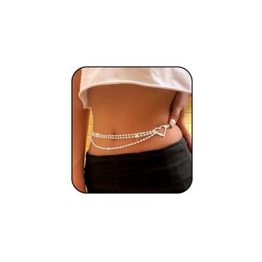 Imagem de Tgirls Correntes de cintura de cristal prata sexy em camadas coração strass barriga biquíni correntes corporais brilhantes amor cintura joia corporal para mulheres e meninas (prata-coração)