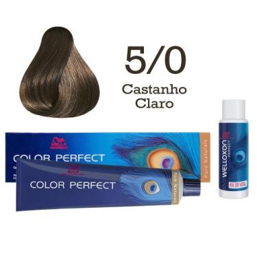Imagem de Coloração Color Perfect 5/0 Castanho Claro + Oxi 20 Welloxon  Wella - 