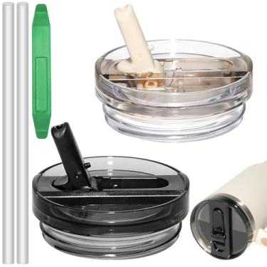 Imagem de Tampa de substituição à prova de vazamento para Stanley 1,134 g, tampa de canudo flip compatível com Stanley Cup 1,134 g, Stanley Accessories 1,134 g (preto + bege)