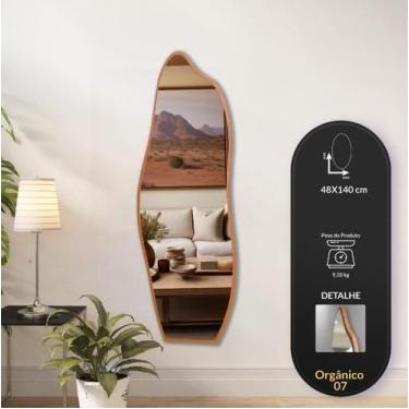 Imagem de Espelho Decorativo Orgânico 07 Com Borda em Couro - Liz Decor