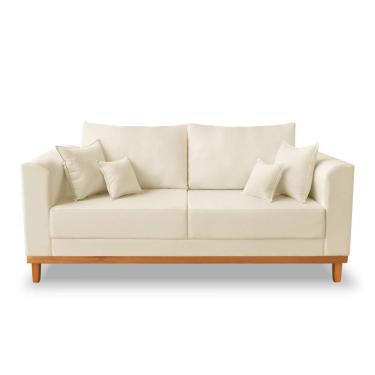 Imagem de Sofá Viena Beny 3 Lugares Com Base de Madeira Suede Bege