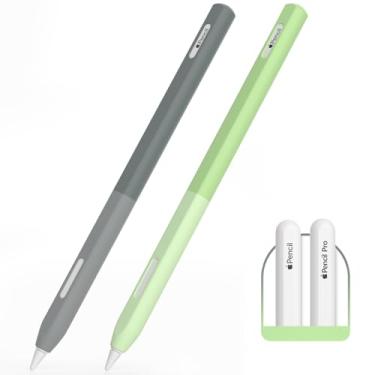 Imagem de AZF Capa de cor gradiente para Apple Pencil Pro e Apple Pencil 2ª geração, capa de silicone dividida conforto perfeito, carregamento magnético e toque duplo (cinza + verde)