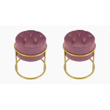 Imagem de Kit 2 Puff Banqueta Estofado Decorativo Base De Ferro Capitonê Suede R