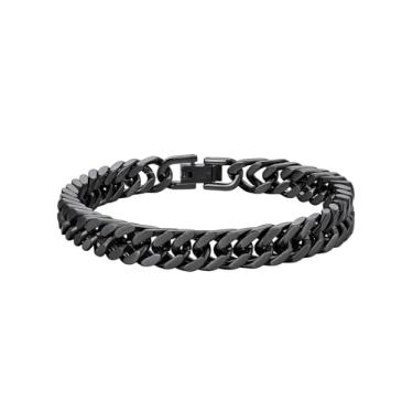 Imagem de ChainsHouse Pulseira de elos cubanos de aço inoxidável, 8 mm/12 mm/17 mm de largura, 19 cm/21 cm/22,9 cm, pulseira de corrente banhada a ouro 18K para homens e mulheres, caixa de presente, 8 Mm, Metal