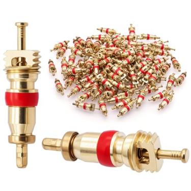 Imagem de MEAJOO 100 peças de núcleos de válvula de pneu, núcleos de haste de válvula de pneu Schrader de latão universais para a maioria das motocicletas automotivas de ar condicionado RV, substituição do