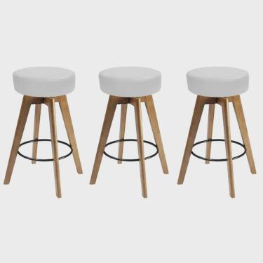 Imagem de Kit 03 Banqueta Alta Redonda Giratória Elsa Madeira Balcão Bistrô Cozinha Sintético Branco - Ahz Móveis