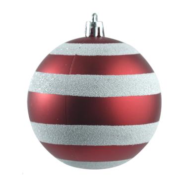 Imagem de Jg 6 bola decorada natalina vermelha E branco no pvc 8CM