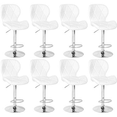 Imagem de Kit 08 Banquetas Slim Estofada Giratória Com Regulagem De Altura - Branco