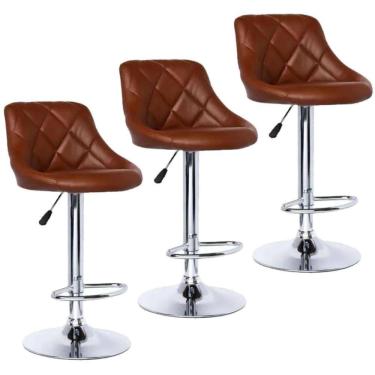 Imagem de Kit 3 Banquetas Milano Estofada Giratória c/ Regulagem - Café