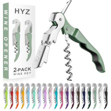 Imagem de HYZ Pacote com 2 saca-rolhas para garçom, chave de vinho profissional para garçons, barman com cortador de alumínio, abridor manual de garrafas de vinho com dobradiça dupla (verde militar)