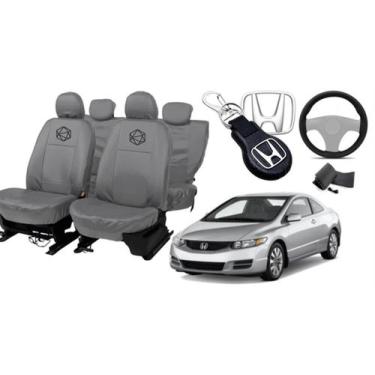 Imagem de Kit capa couro Civic cinza com volante + chaveiro grátis - ferro tech 