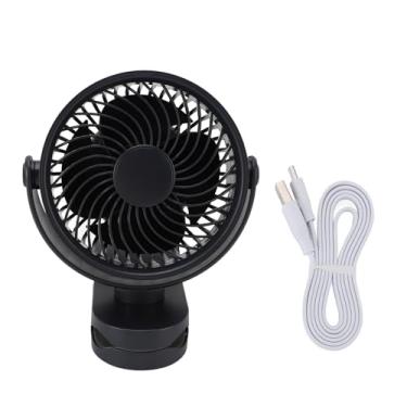 Imagem de 360 Graus de Ventilador Pequeno Rotativo, USB Fan Recarregável e Portátil de Baixo Ruído Com Clipes para Uso Diário de Praia (bege) (BLACK)