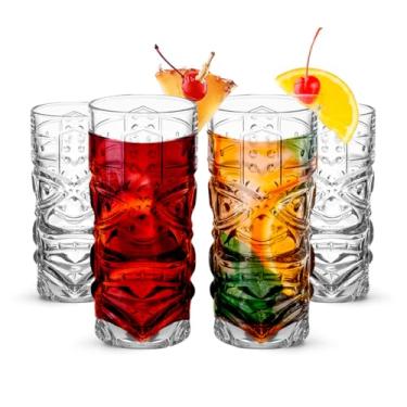 Imagem de Copos Tiki transparentes, conjunto de 4 - 450 ml - Perfeito para coquetéis exóticos, limonada, chá gelado, bebidas mistas - Zumbi exótico, rum, Mai Tai, Pina Colada, ponche, furacão, bar