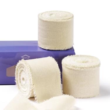 Imagem de FAKILO Fita de algodão rústico natural com borda desgastada, fita 100% algodão nude 3,8 cm x 18 m para buquês de casamento vintage, convites, chá de bebê, embrulho de presente, artesanato DIY