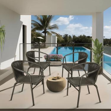 Imagem de Kit Conjunto 4 Cadeira de Junco Ravena Área Piscina Jardim Terraço em Aço Fibra Sintética