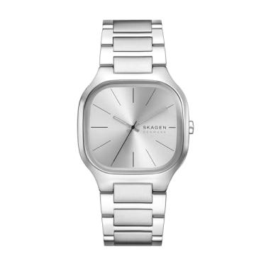 Imagem de Skagen Relógio masculino Mellem de aço inoxidável prateado com três ponteiros, Prata