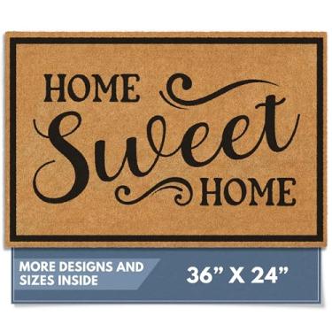 Imagem de Barnyard Designs Natural Coco Coir Capacho resistente - Tapete de boas-vindas grande bonito antiderrapante para entrada externa ou entrada de varanda, marrom (61 x 91 cm, Home Sweet Home)