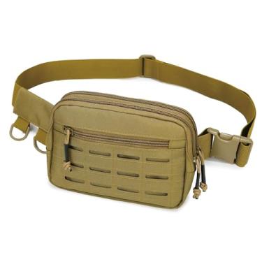 Imagem de Pochete pequena para homens e mulheres, bolsa de cinto estilo militar com sistema MOLLE, resistente à água e alça ajustável para corrida, caminhada, festivais, academia, Marrom, Small, Tático