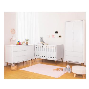 Imagem de Kit Quarto Infantil Theo - Berço + Guarda-Roupa + Cômoda - Branco