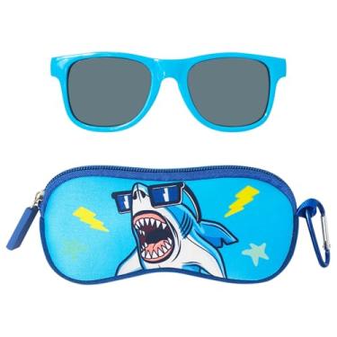 Imagem de LUV HER Conjunto de óculos de sol e estojo infantil Shark – Proteção UV – Tema divertido do oceano – Idades a partir de 3 anos