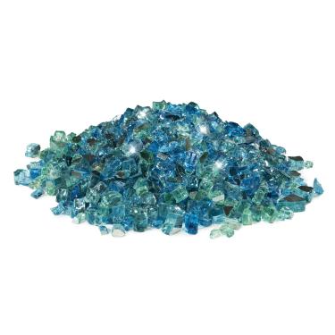 Imagem de Golden Flame Vidro de fogo de 1/2 polegada | Gás natural ou propano | Fogueira, mesa e lareira | Interior ou exterior | Cor brilhante semelhante a joia | Refletor azul caribenho (4,5 kg)