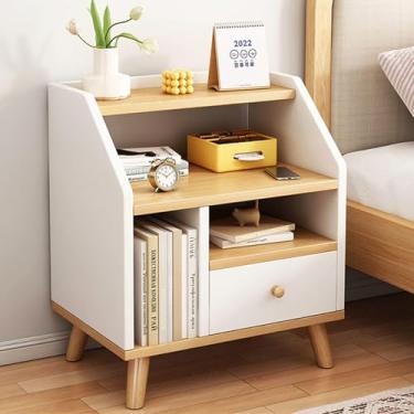 Imagem de Mesa de cabeceira com gaveta e prateleira aberta, armário de cabeceira nórdico moderno estilo simples mesa de canto sofá mesa lateral para sala de estar, quarto, entrada, casa, escritório, C