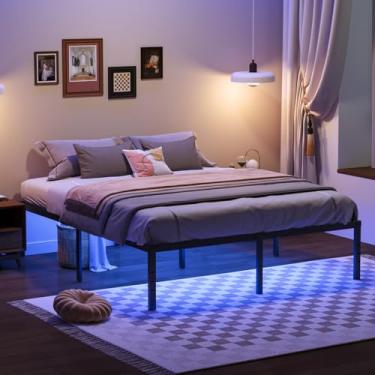 Imagem de YORMDMO Estrutura de cama completa, estrutura de cama de 45,7 cm com luzes LED, estrutura de cama de plataforma de metal completa, montagem fácil, sem necessidade de mola box, preta