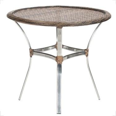 Imagem de Mesa de aluminio polido e tampo tramado em fibra sintética para jardim