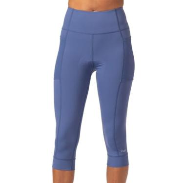 Imagem de Terry Capris de ciclismo para mulheres, capris de bicicleta acolchoadas, coldre, cintura alta, capris regulares e plus size - índigo, médio