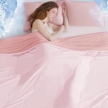 Imagem de Cobertor de edredom refrescante para dormir quente e suores noturnos - Q-Max>0,4 Tecnologia de gelo dupla face com tecido de toque frio, roupa de cama respirável para todas as estações absorve o calor