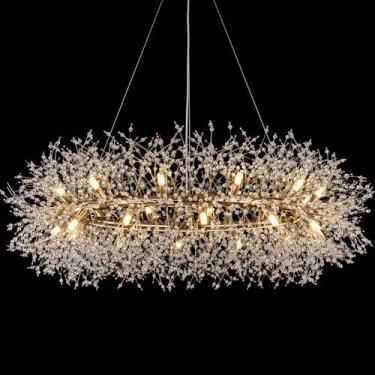 Imagem de Wellmet Lustre De Cristal Moderno Redondo Dourado De 41" Para Sala De Jantar, Luminárias, Grande Lustre De Fogos De Artifício Para Quarto Principal E Sala De Estar, Luminária Pendente Para Entrada