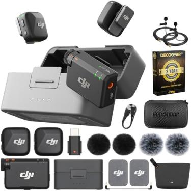 Imagem de DJI Microfone de lapela sem fio Mic Mini (2 TX + 1 RX + capa de carregamento), ultraleve, pacote de bateria de 48 horas com pacote de proteção aprimorada CPS de 2 anos, 2 microfones de lapela Deco